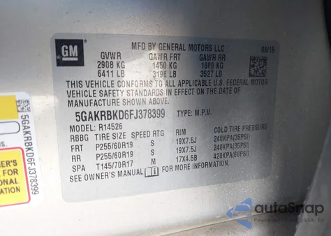 2015 Buick Enclave Leather z USA, uszkodzony, nr VIN 5GAKRBKD6FJ378399